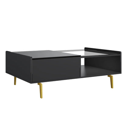 LED Coffee Table, Glass Top, Adjustable Height, Storage, 43.5" L x 21.5" W x 15.5" H, Black Coffee Tables Black at Gallery Canada