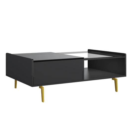 LED Coffee Table, Glass Top, Adjustable Height, Storage, 43.5" L x 21.5" W x 15.5" H, Black Coffee Tables Black at Gallery Canada