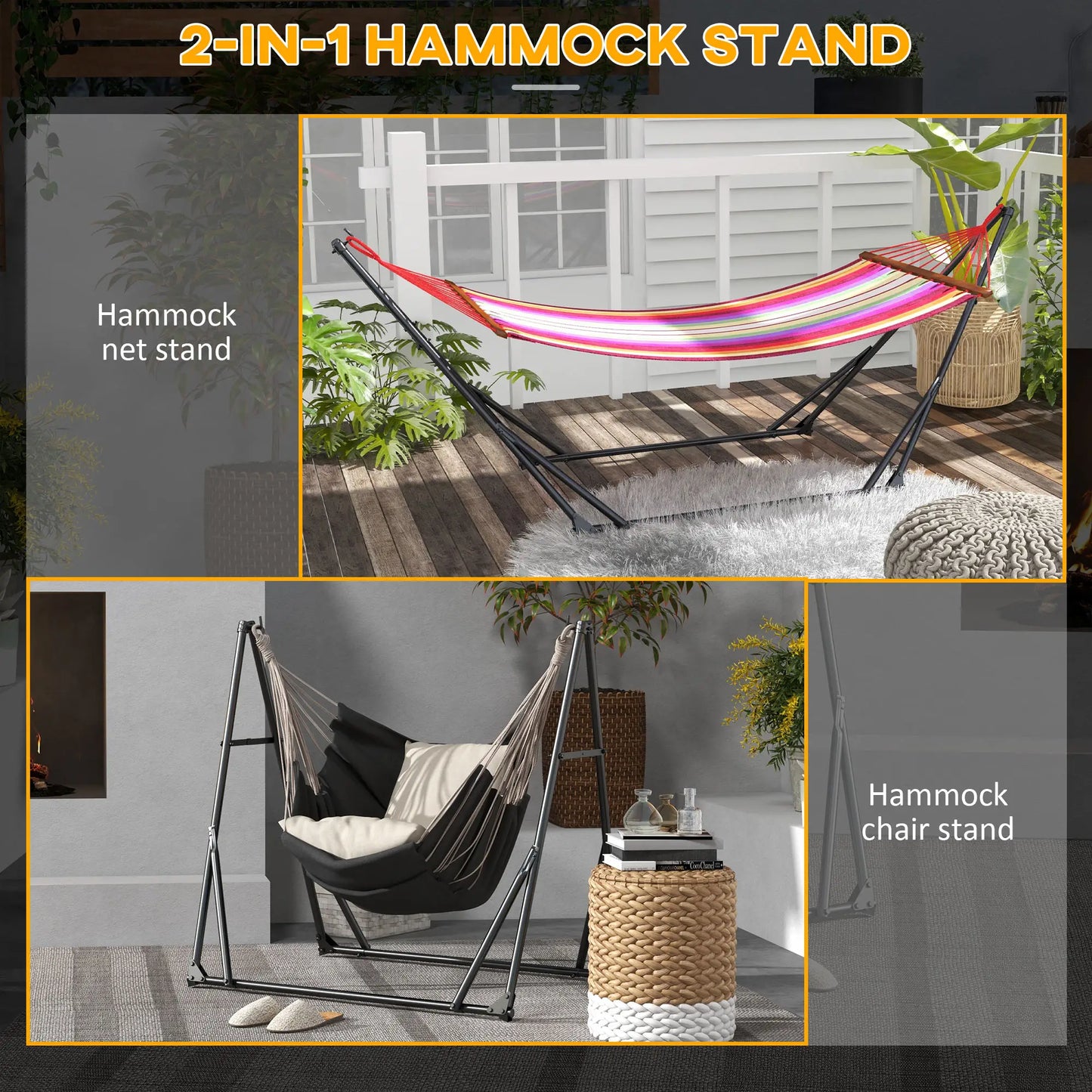 Foldable Hammock Stand, 2 In 1, 120kg Capacity, Black Hammock Stands at Gallery Canada