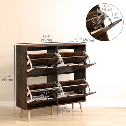 Shoe Storage Cabinet, 4 Flip Drawers, Adjustable Shelf, Holds 8-16 Pairs, Rustic Brown Shoe Storage Cabinets & Racks at Gallery Canada