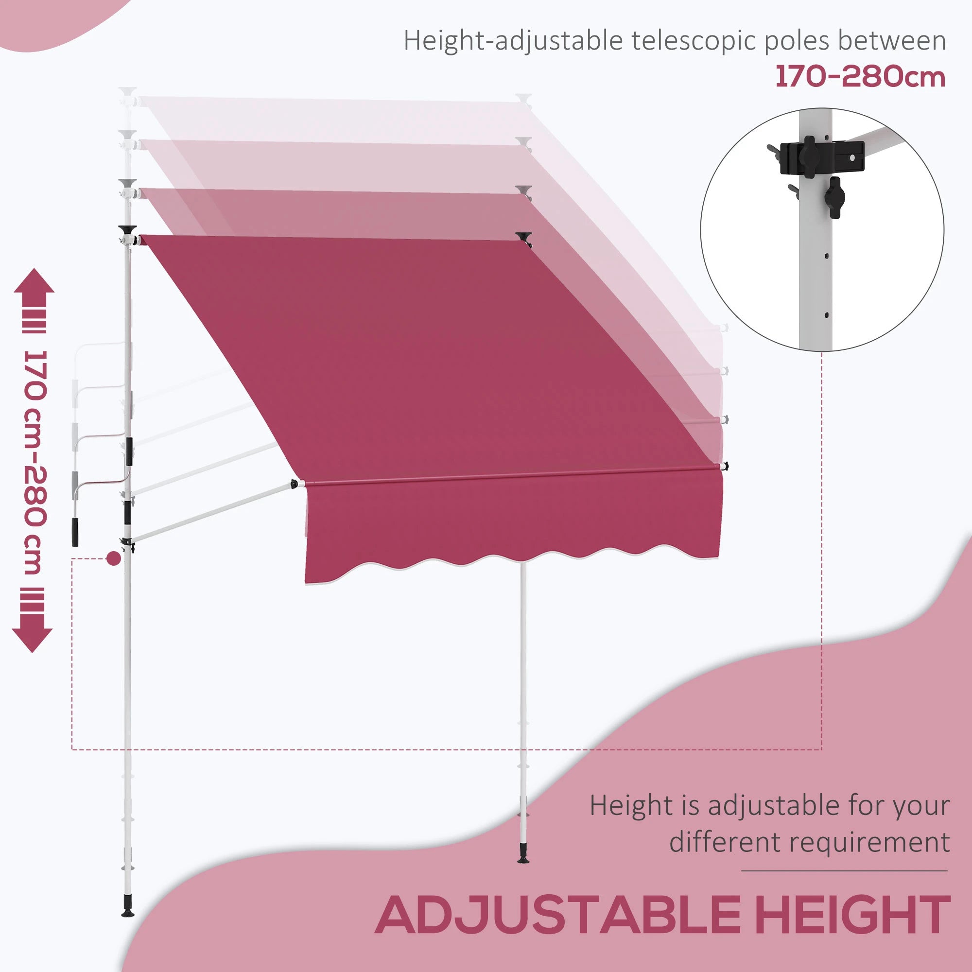 6.6'x5' Manual Retractable Patio Awning, Water Resistant, UV Protector, Wine Red Patio Awnings at Gallery Canada