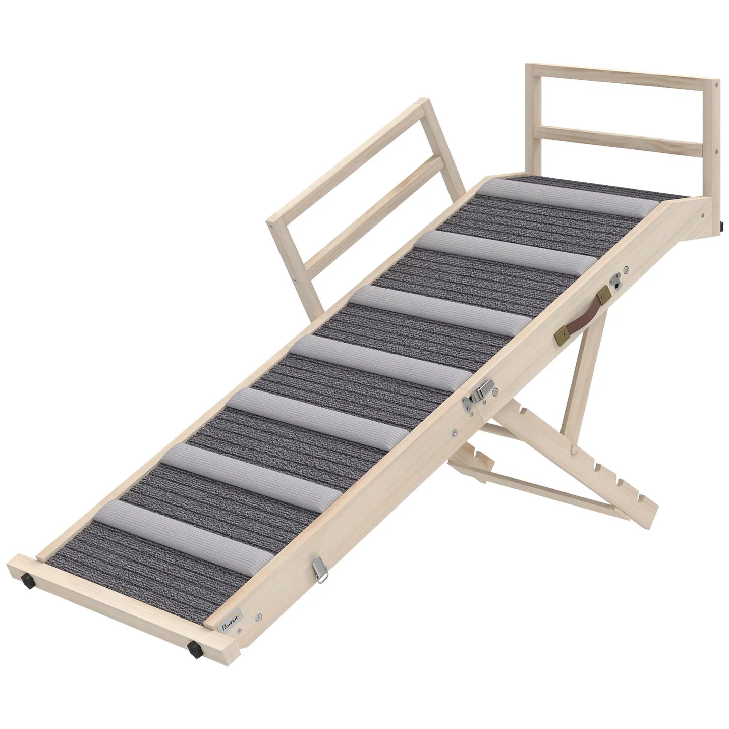 Folding Dog Ramp, 4 Adjustable Height 15" to 19", Side Rails Dog Stairs Natural, Grey at Gallery Canada