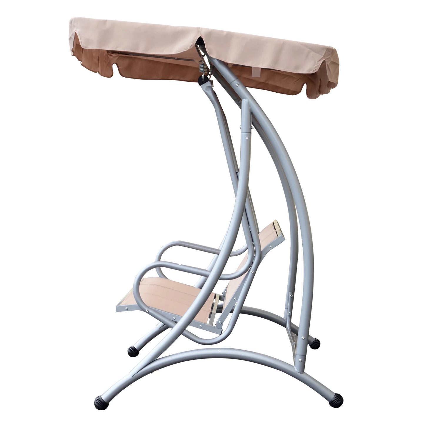 3 Seat Metal Swing Chair Hammock, Canopy Cover, Heavy Duty, Patio Garden Outdoor, Beige Patio Swings with Stand at Gallery Canada