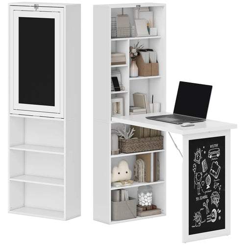 Fold-Out Convertible Office Desk, Wall Mount, White