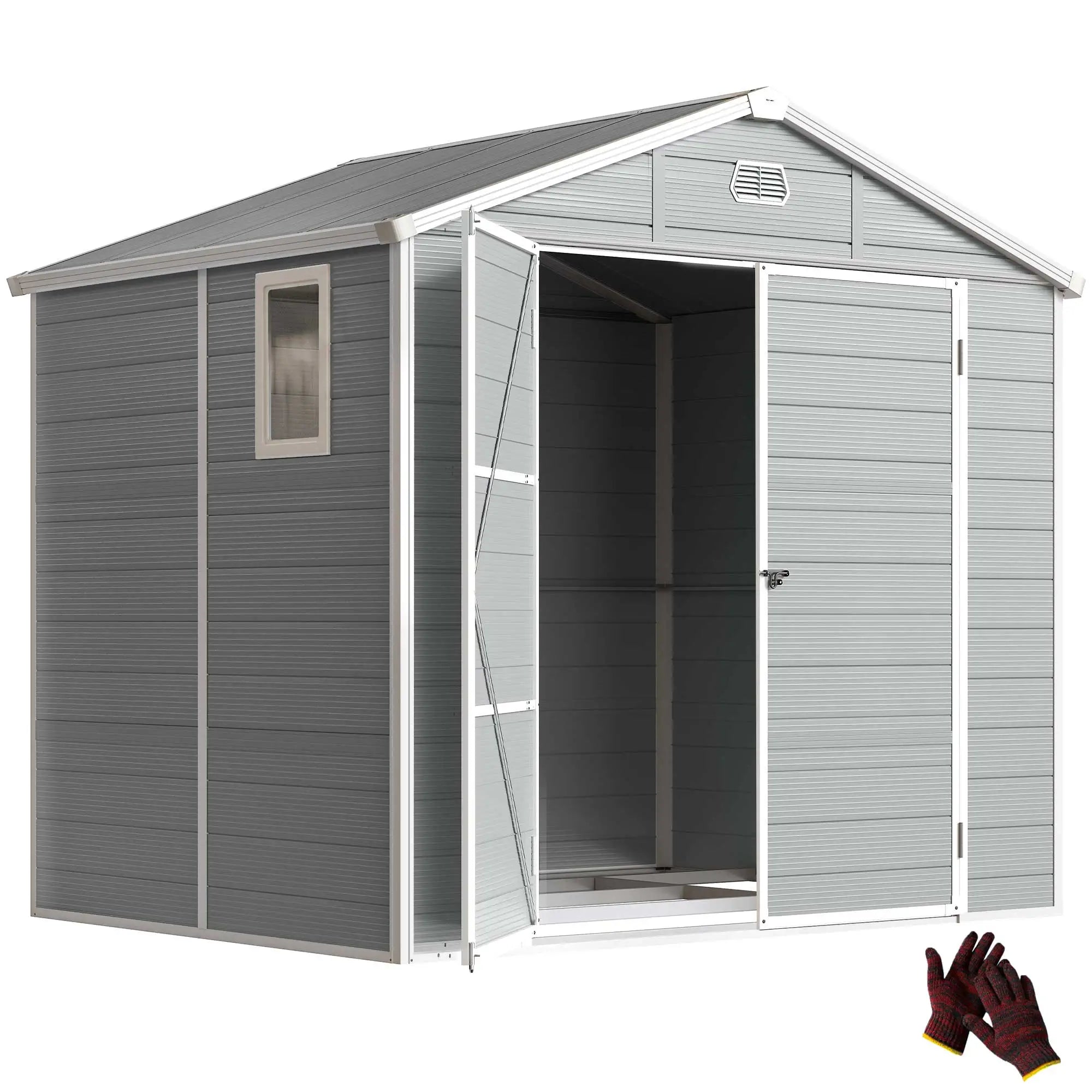 8' x 6' Plastic Garden Storage Shed, Light Grey Sheds at Gallery Canada
