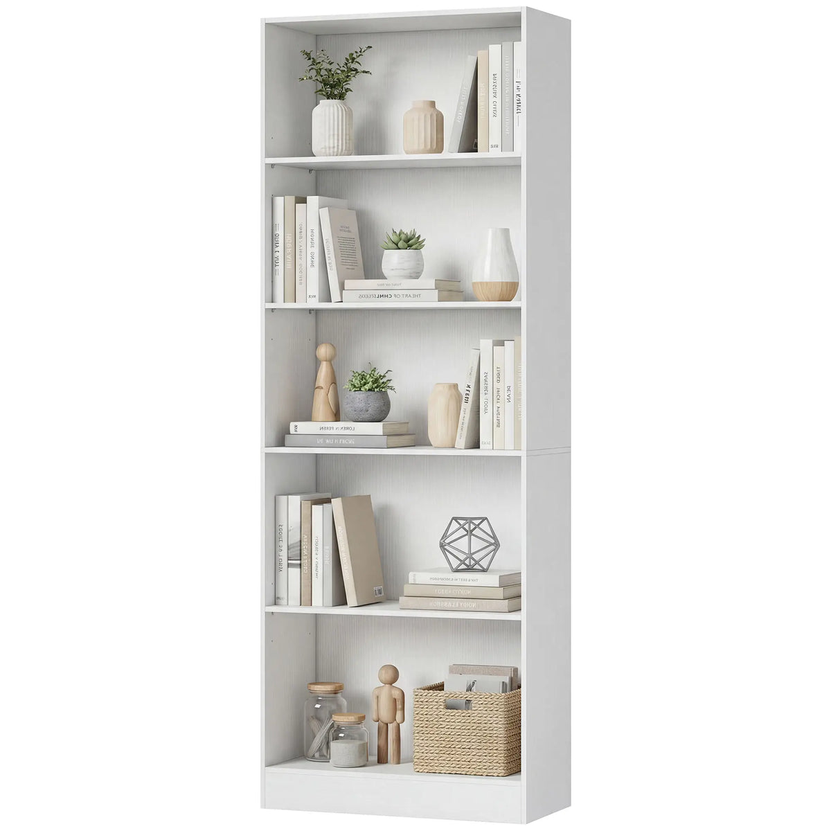 5-Tier Bookcase, Adjustable Shelves, Storage Bookshelf, White
