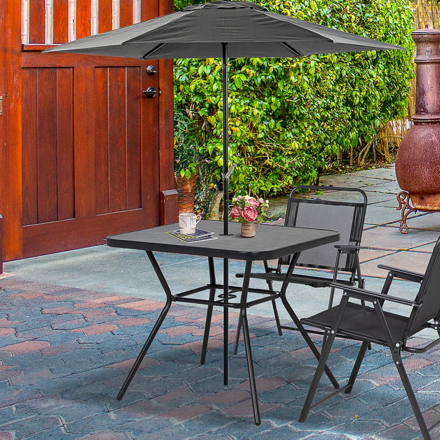 Square Outdoor Table, Patio Bistro Coffee Table, Faux-Marbled Top, 42mm Umbrella Hole, Dark Grey Patio Dinning Tables at Gallery Canada