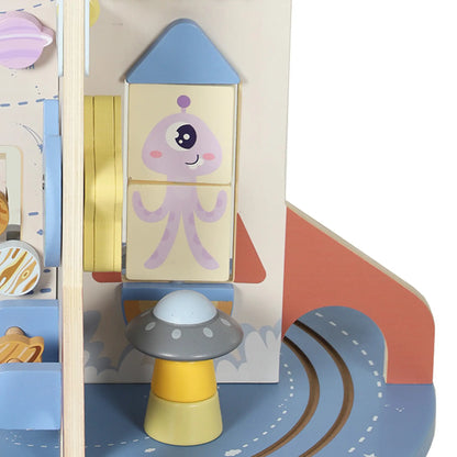 Cube d'activité en bois fusée, trieur de formes et labyrinthe de perles pour tout-petits 24M-6Y