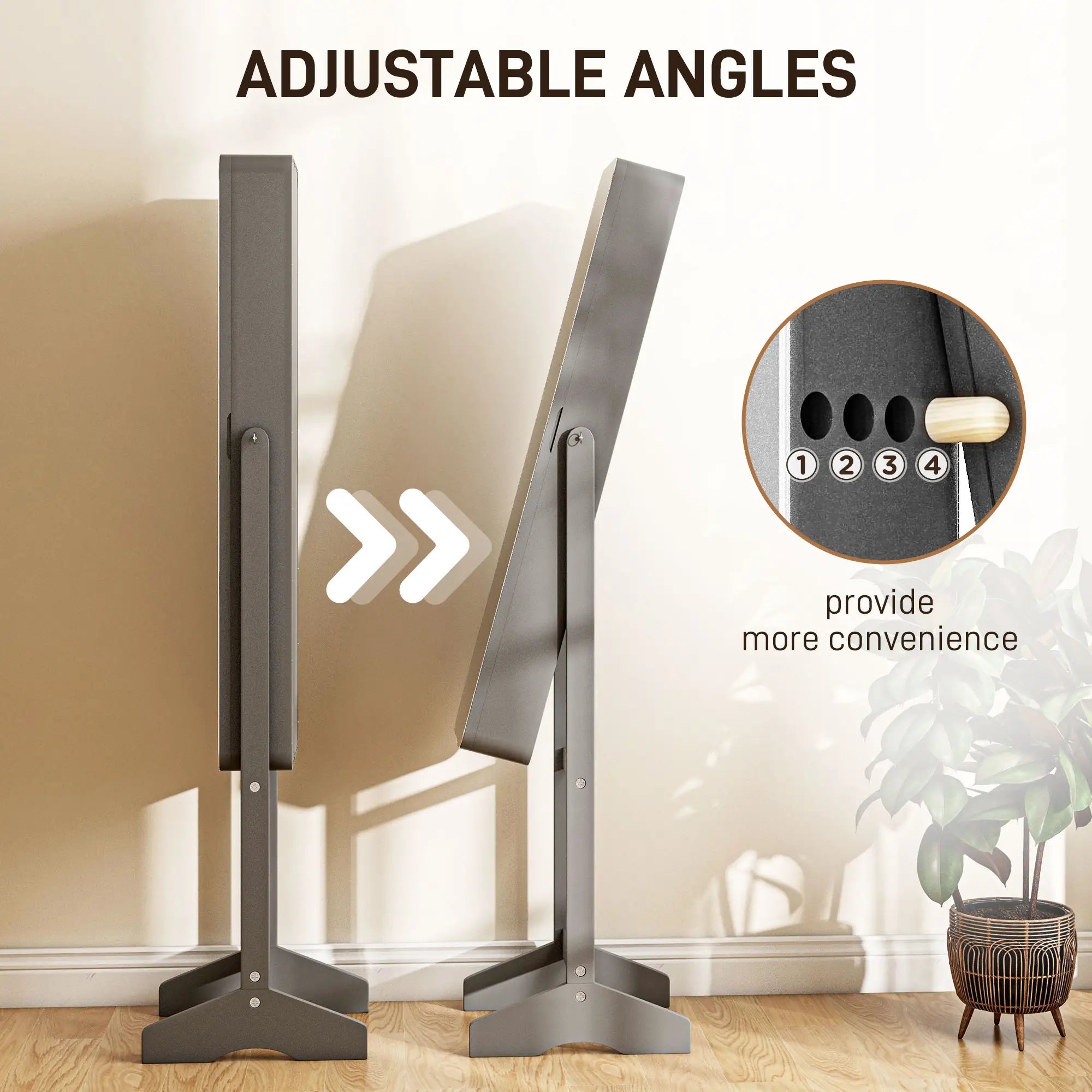 Standing Mirror Jewelry Cabinet, LED Lights, Angle Adjustable, Grey Jewelry Armoire & Jewellery Mirror Cabinets at Gallery Canada