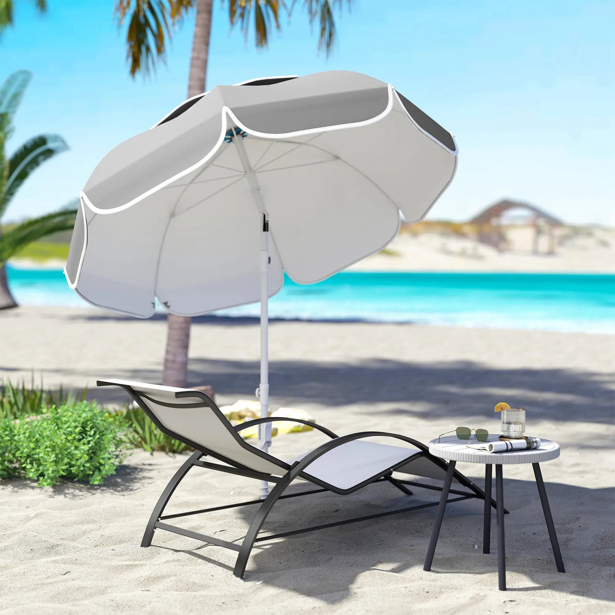 6 ft Portable Beach Umbrella, Sand Anchor, Carry Bag, Adjustable, UPF50+, Grey Beach Umbrellas at Gallery Canada