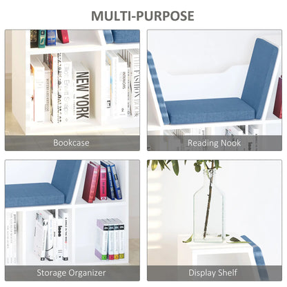6-Cubby Bookcase with Seat Cushion, Cube Storage Shelf, Blue White Bookshelves at Gallery Canada