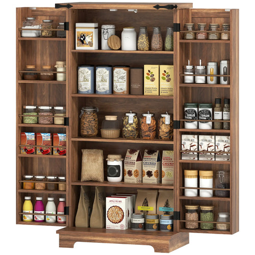 47 Inch Kitchen Pantry Cabinet, Adjustable Shelves, Brown