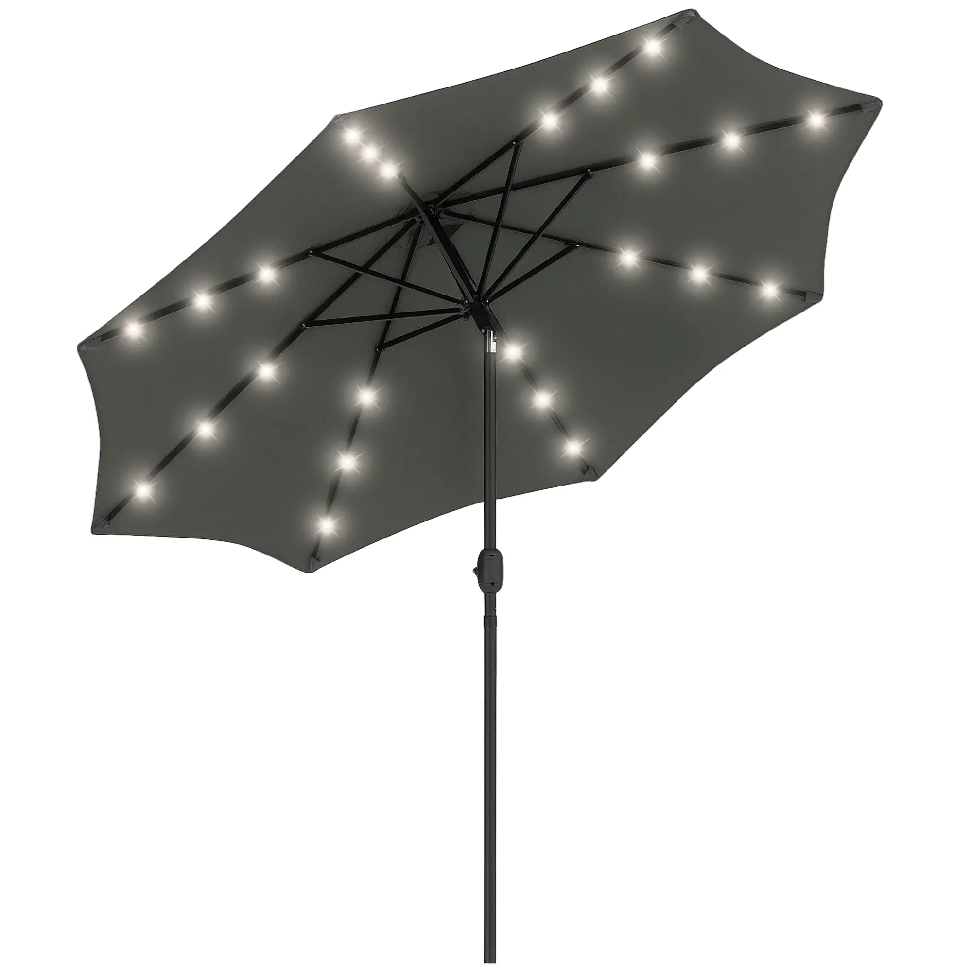 9ft Solar Patio Umbrella, 24 LED Lights, Tilt Canopy, Charcoal Grey Sun Umbrellas Charcoal Grey, Black at Gallery Canada