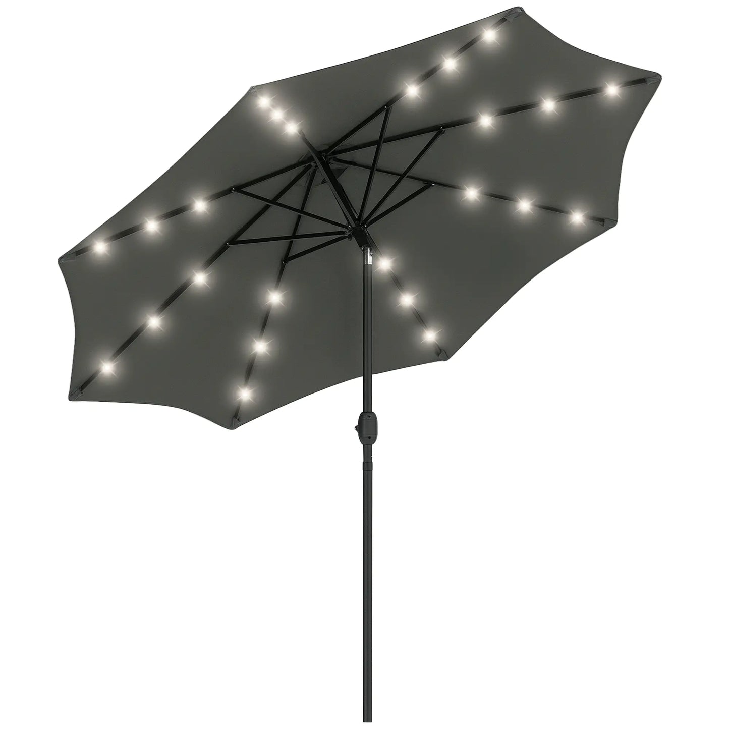 9ft Solar Patio Umbrella, 24 LED Lights, Tilt Canopy, Charcoal Grey Sun Umbrellas Charcoal Grey, Black at Gallery Canada