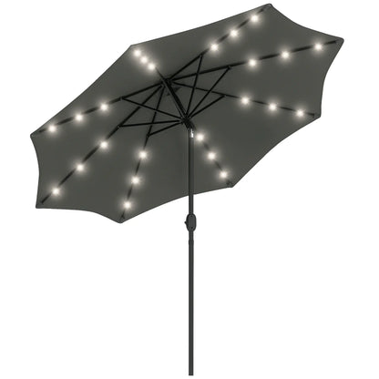 9ft Solar Patio Umbrella, 24 LED Lights, Tilt Canopy, Charcoal Grey Sun Umbrellas Charcoal Grey, Black at Gallery Canada