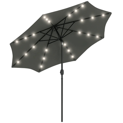 9ft Solar Patio Umbrella, 24 LED Lights, Tilt Canopy, Charcoal Grey