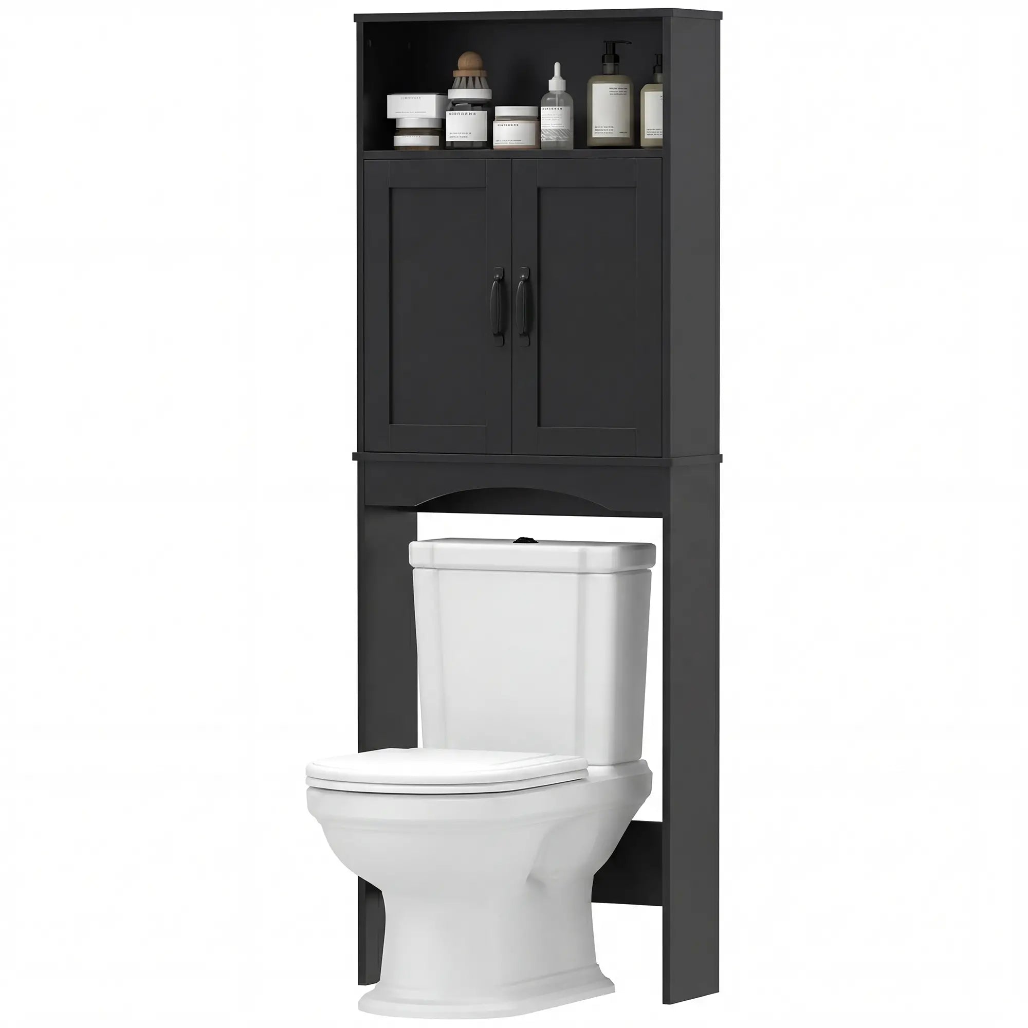 Over The Toilet Storage Cabinet, 2 Doors, Open Shelf, Black Over The Toilet Storage Black at Gallery Canada