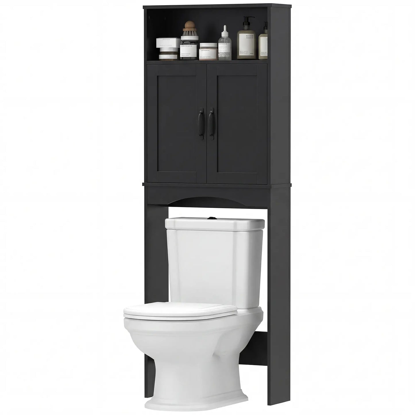 Over The Toilet Storage Cabinet, 2 Doors, Open Shelf, Black Over The Toilet Storage Black at Gallery Canada