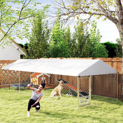 Outdoor Dog Run, Adjustable Rotating Bowls, Waterproof Cover, 19.7' x 7.5' x 5.2' Houses, Kennels & Pens at Gallery Canada