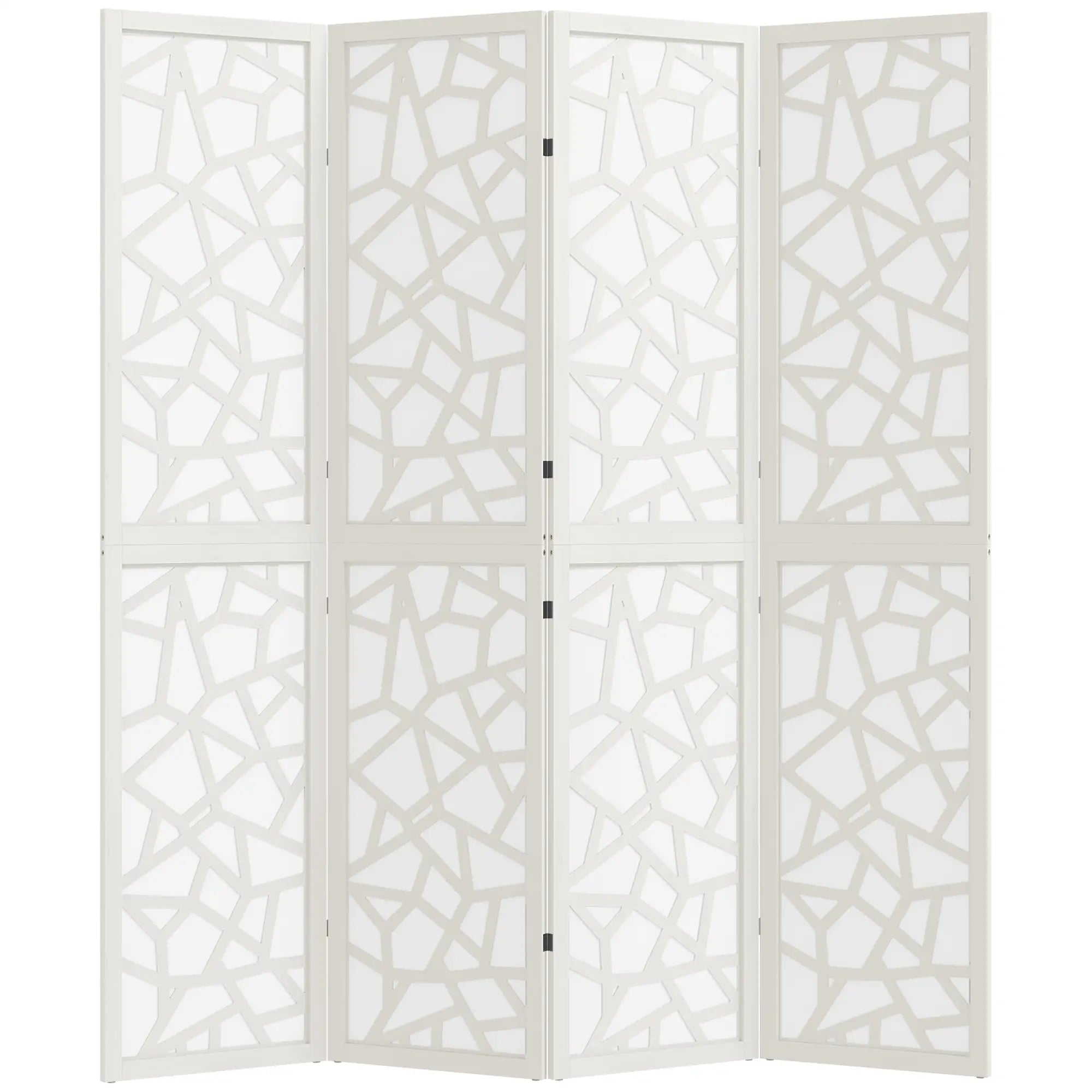 4 Panel Room Divider, 5.6 FT Geometric Pattern Privacy Screen, White Room Dividers at Gallery Canada