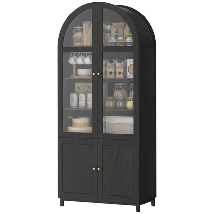 Arched Kitchen Pantry Cabinet, 71" Tall, Adjustable Shelves, Acrylic Doors, Black Kitchen Pantry Cabinets Black at Gallery Canada