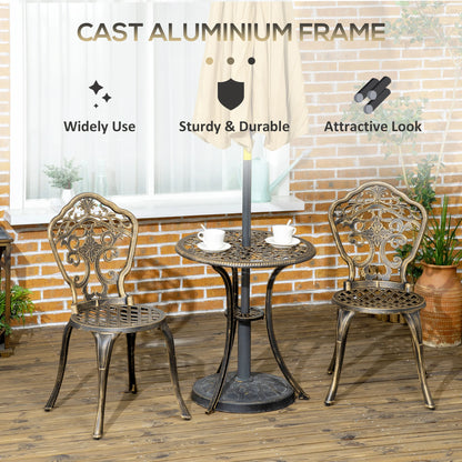 3 Piece Garden Bistro Set, 2 Chairs, Round Table with Parasol Hole, Bronze Bistro Sets at Gallery Canada