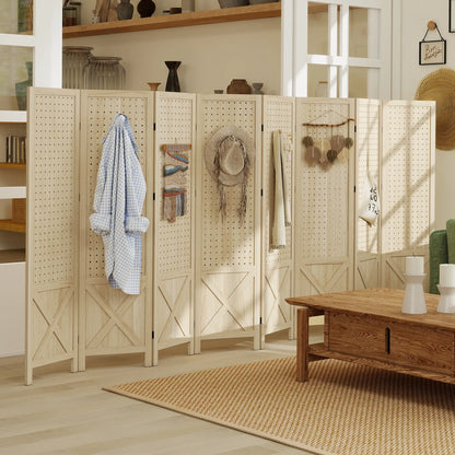 Wooden Room Divider With Pegboard Display, 8 Panel Folding Privacy Screen, Natural Wood Room Dividers at Gallery Canada