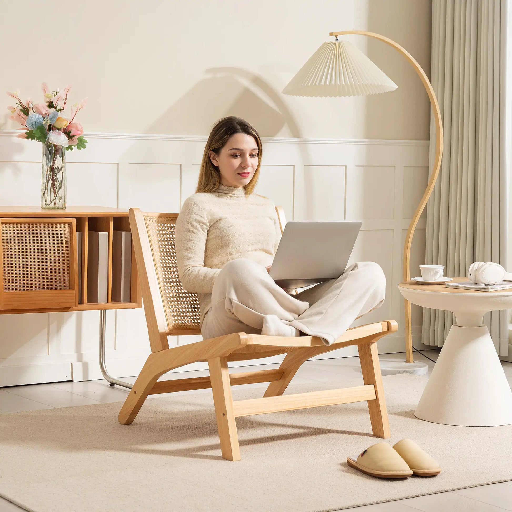 Rattan Accent Chair, Mid-Century Leisure, Rubber Wood Frame, Natural Accent Chairs at Gallery Canada