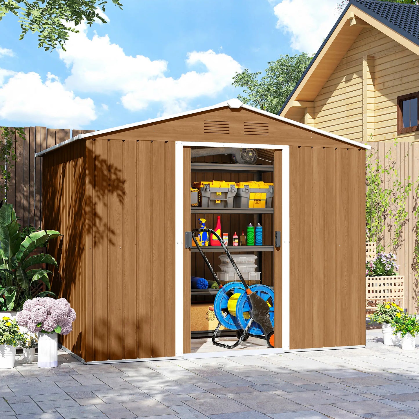 8' x 6' Metal Outdoor Storage Shed, Garden Tool House, Dark Brown Sheds at Gallery Canada