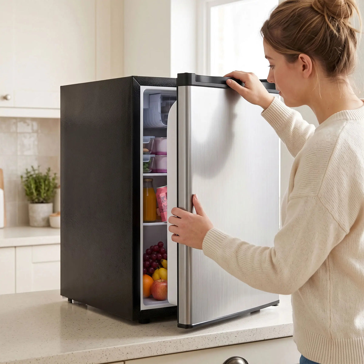 2.6 Cu Ft Mini Fridge, Single Door Compact Refrigerator, Silver Small Kitchen Appliances at Gallery Canada