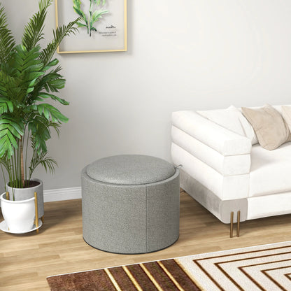 Round Coffee Table, Hidden Storage, Tray Top, Upholstered Footrest, Linen Coffee Tables at Gallery Canada