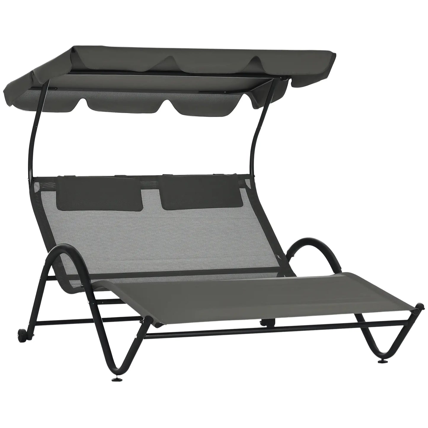 Outdoor Chaise Lounge Chair, Sun Lounger with Sunshade, Wheels, Breathable Mesh, Dark Gray Daybeds Dark Grey at Gallery Canada