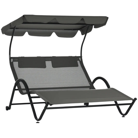 Outdoor Chaise Lounge Chair, Sun Lounger with Sunshade, Wheels, Breathable Mesh, Dark Gray Daybeds Dark Grey at Gallery Canada