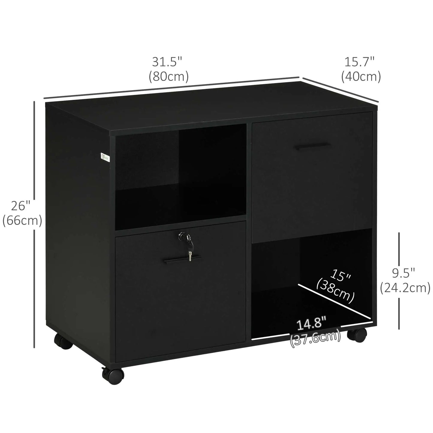 Mobile Printer Stand, Lateral File Cabinet with Lock, A4 Size, Black Office Cabinets & Cupboards at Gallery Canada
