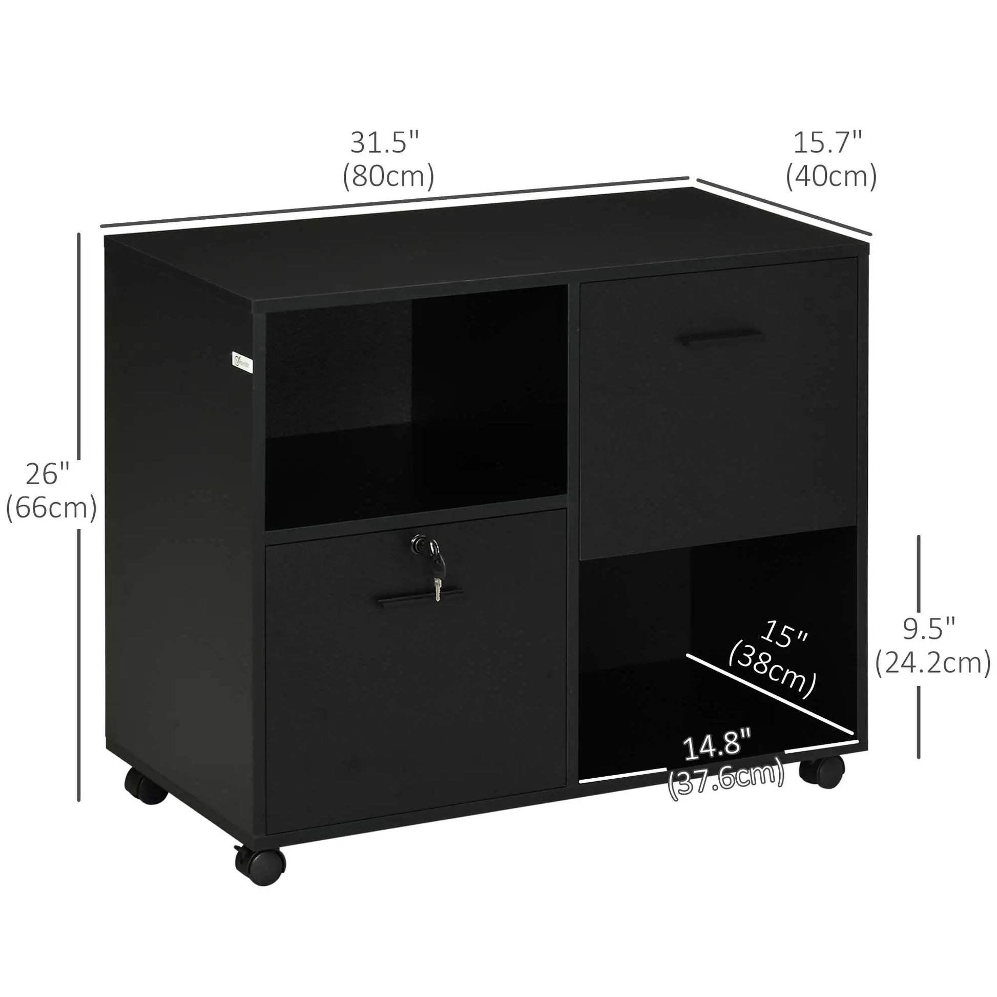 Mobile Printer Stand, Lateral File Cabinet with Lock, A4 Size, Black Office Cabinets & Cupboards at Gallery Canada