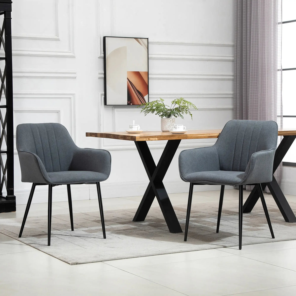 Dining Chairs Set of 2, Linen Upholstery, Metal Legs, Dark Grey Bar Stools at Gallery Canada