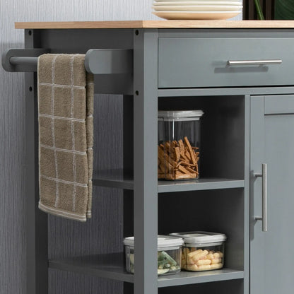 Compact Kitchen Cart on Wheels, Open Shelf, Storage Drawer, Grey Kitchen Islands & Kitchen Carts at Gallery Canada