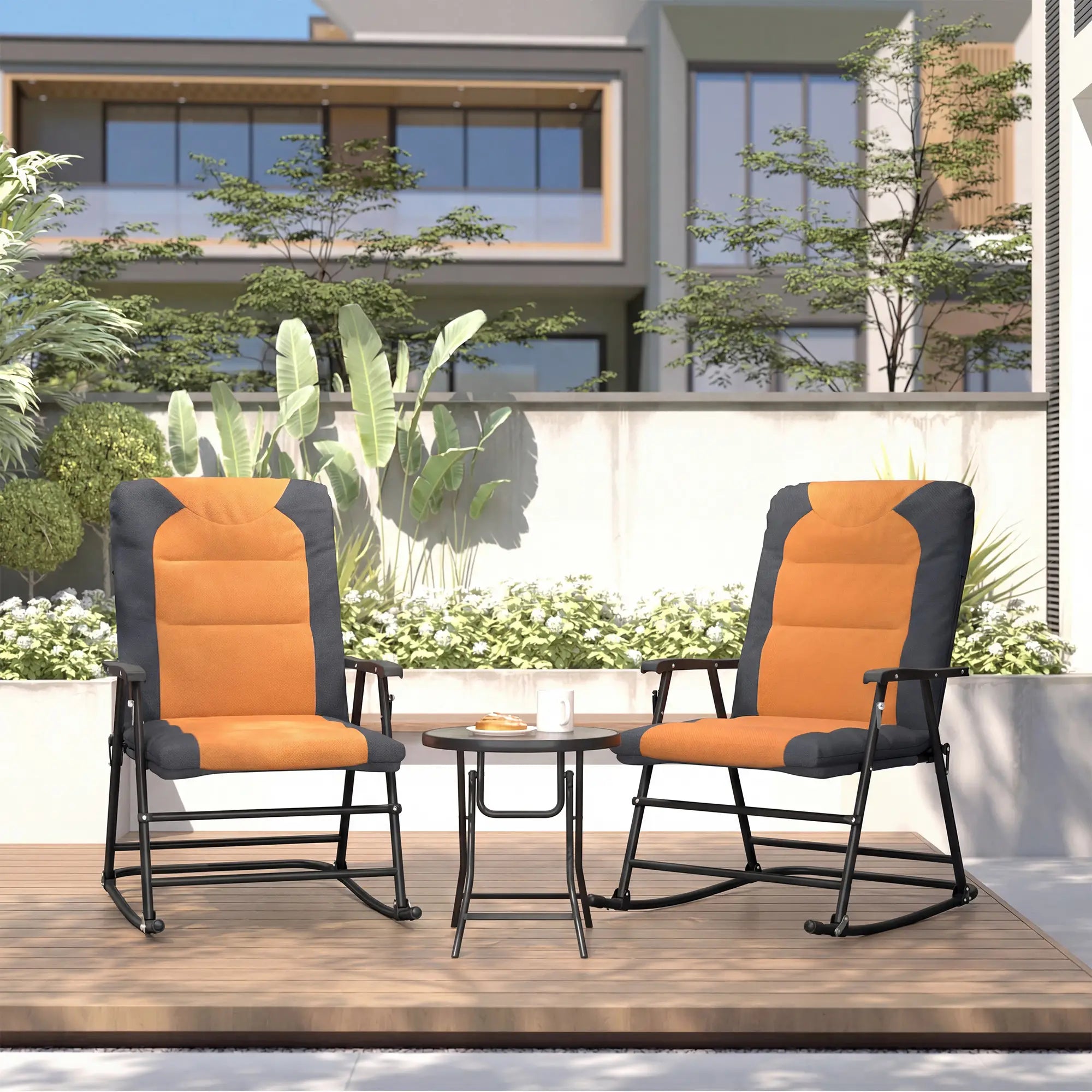 3-Piece Outdoor Foldable Rocking Chair Set, Orange Bistro Sets at Gallery Canada