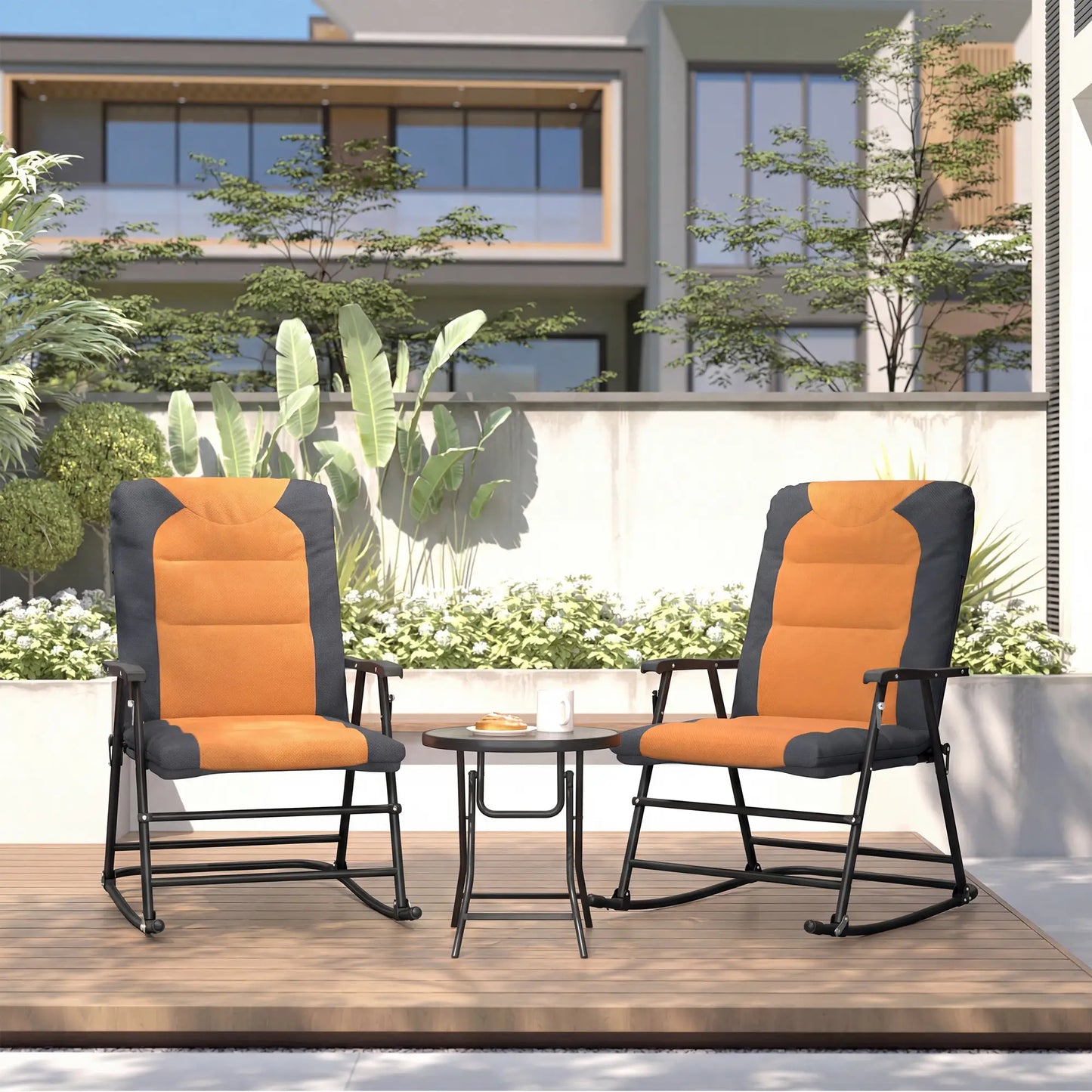 3-Piece Outdoor Foldable Rocking Chair Set, Orange Bistro Sets at Gallery Canada
