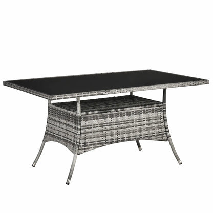 Garden Dining Table, Rattan with Glass Top, Storage Shelf, 59" x 34" x 29", Grey Outdoor Dining Sets Grey, Black at Gallery Canada
