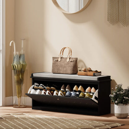 Upholstered Shoe Storage Bench with Flip Drawer, Adjustable Shelf, Fits 10 Pairs Shoe Storage Cabinets & Racks at Gallery Canada