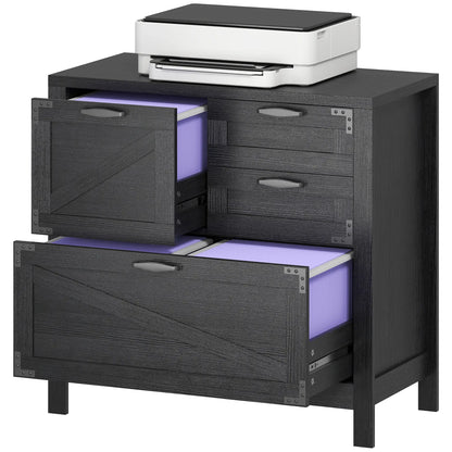 Lateral Filing Cabinet, 4 Drawers, Fits Letter/A4/Legal Files, Black Wood Grain, Black Office Cabinets & Cupboards Black Wood Grain at Gallery Canada