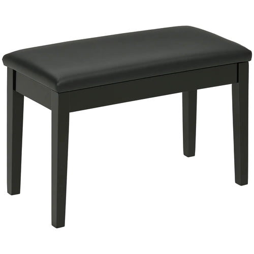 Classic Piano Bench, PU Leather, Rubber Wood Legs, Music Storage, Black