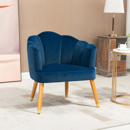Modern Accent Chair, Upholstered Velvet Armchair with Wood Legs, Blue Accent Chairs at Gallery Canada