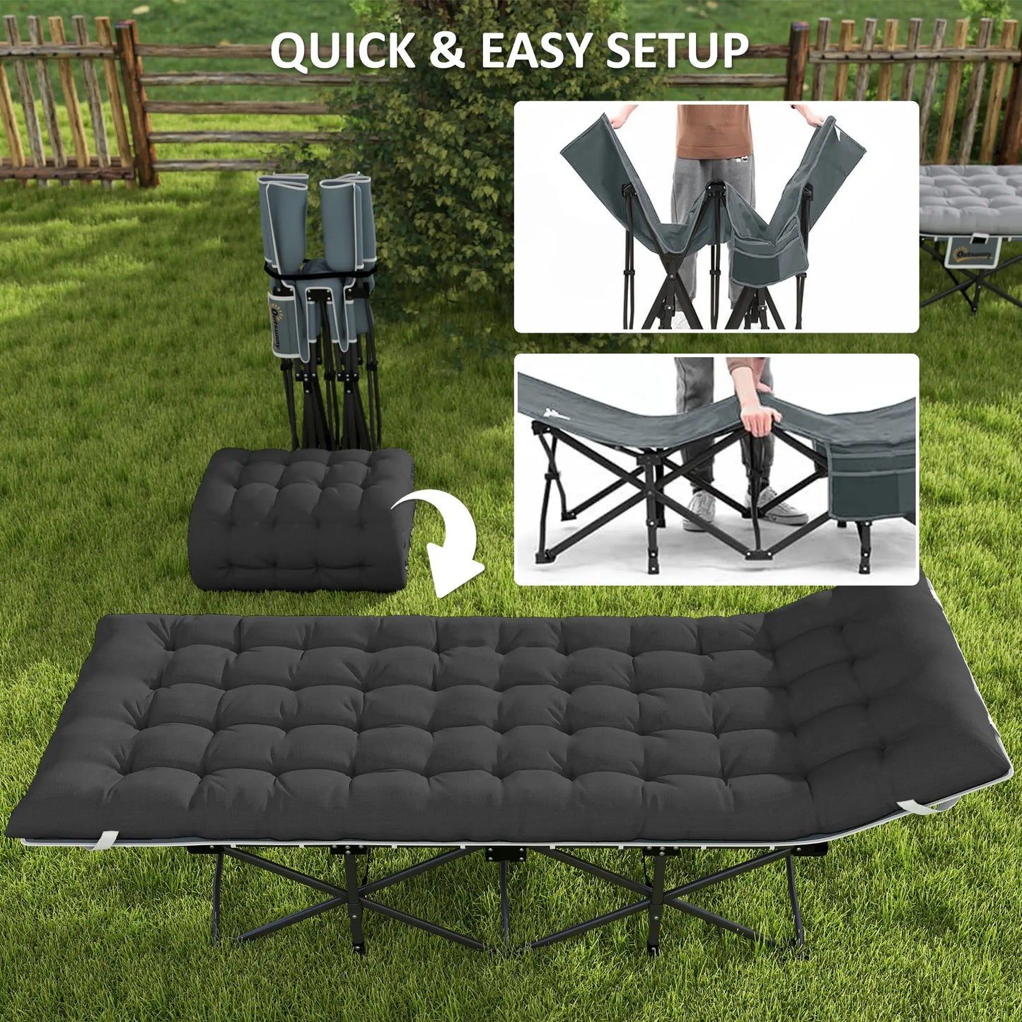 26.8" Wide Folding Bed, Camping Cot For Adults, 330 LBS Max Load, Black Camping Cots at Gallery Canada