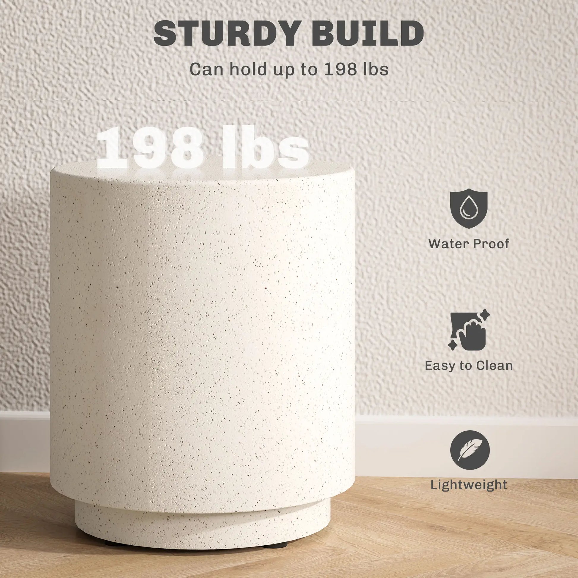 Terrazzo Finish Side Table, 17" Round, White, Cream Side Tables at Gallery Canada