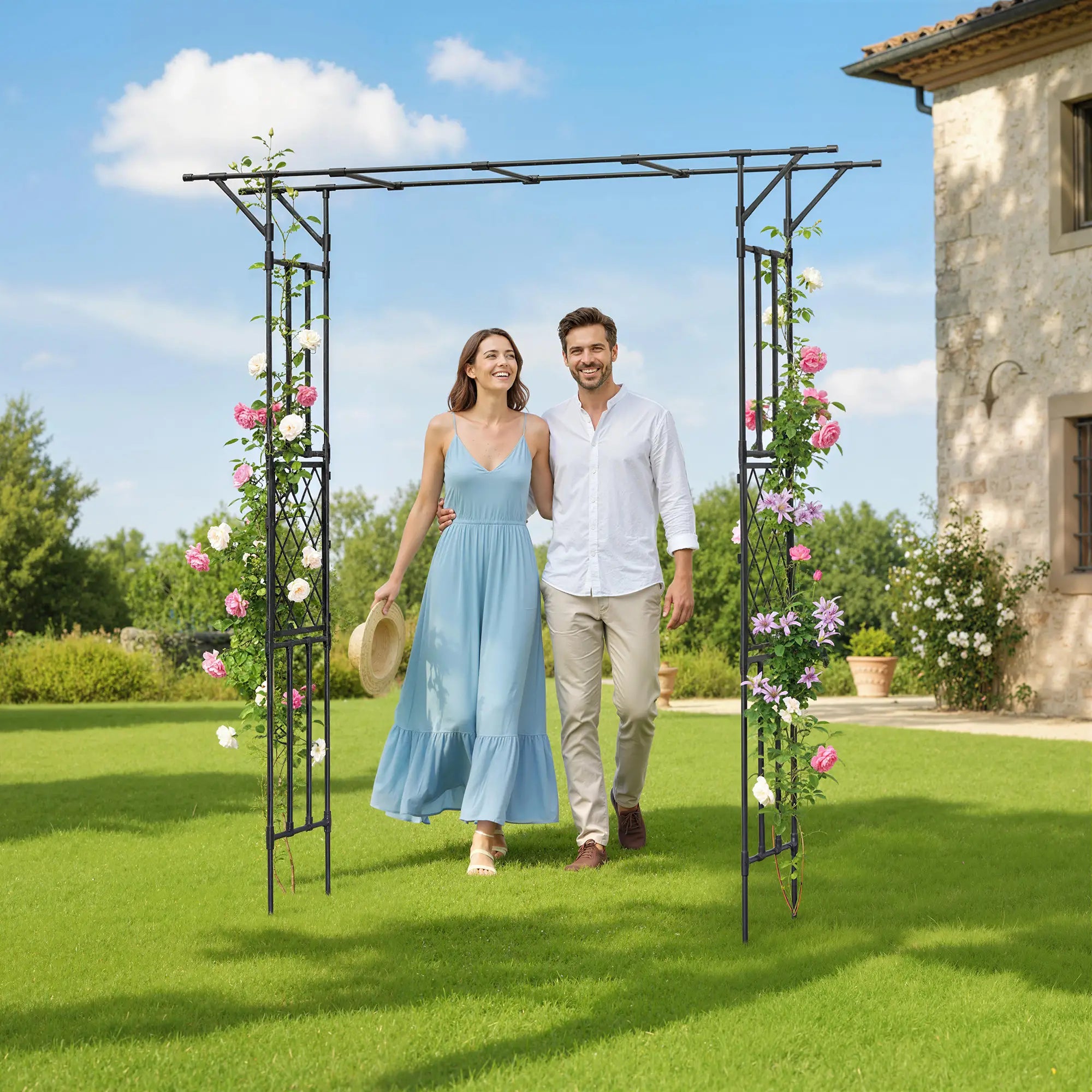 PE-Coated Steel Garden Arch Trellis, 70.9