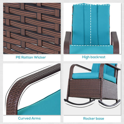 Outdoor Wicker Rocking Chair, PE Rattan Recliner with Cushion, Adjustable Footrest, Turquoise Outdoor Rocking Chairs at Gallery Canada
