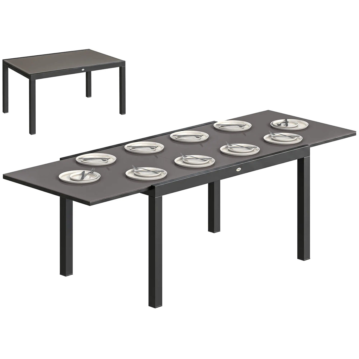 Expandable Outdoor Dining Table, 55"-95", Tempered Glass Top, Aluminum Frame, Black Patio Dining Tables at Gallery Canada