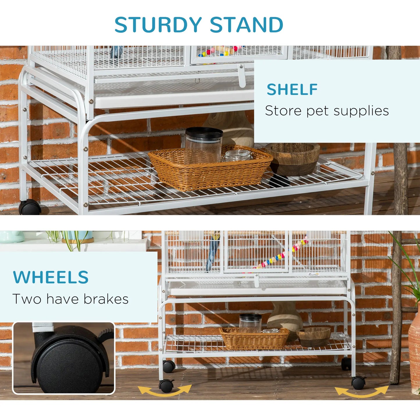 71" Bird Cage With Wheels, Perches, Ramp, Storage Shelf, Toys, White Bird Cages at Gallery Canada